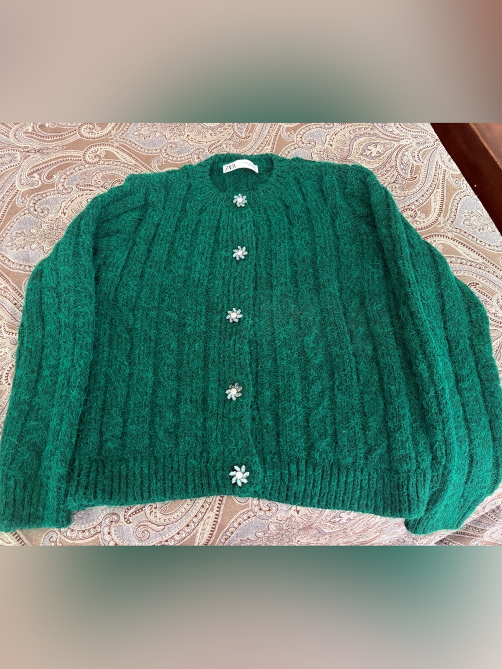 Zara Emerald Green Knit Button-Front Cardigan